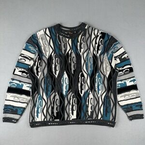 Vintage Steven Land Coogi Style Sweater Men's 3XL Blue Black 3D Knit Heavyweight